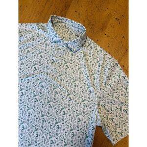 Full Turn Golf Polo‎ Shirt Men Large White Green All Over Print Golf Tournament